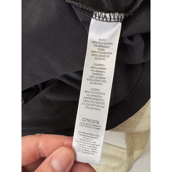 Chicos Size 1 US M Blouse Black Long Sleeve Ruffle Bell Tie Back Detail Shirt - Picture 6 of 9